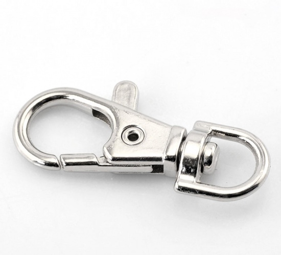 Picture of Zinc Based Alloy Keychain & Keyring Swivel Clasp Silver Tone 37mm x 17mm, 30 PCs