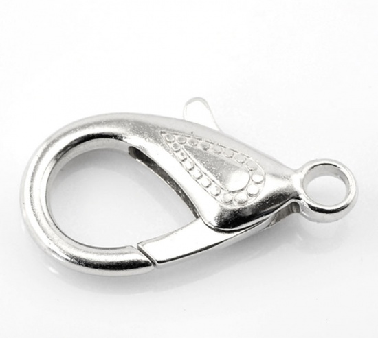 Picture of Zinc Based Alloy Lobster Clasps Silver Tone Dot Pattern 30mm x 16mm, 20 PCs
