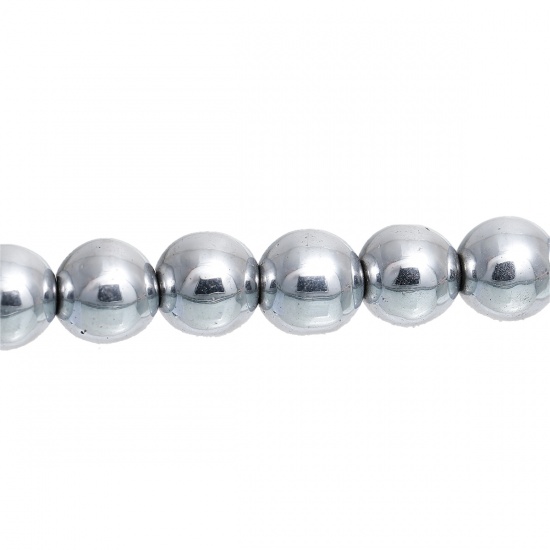 Immagine di Ematite Perline Tondo Tono Argento Tono Argento Circa 12mm Dia, Foro: Circa 1.5mm, lunghezza:31.0cm 1 Filo （Circa 35Pezzi/Treccia)