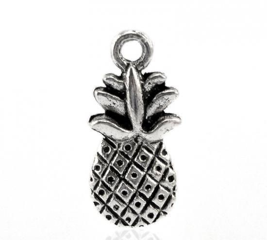 Picture of Zinc Based Alloy Charms Pineapple /Ananas Fruit Antique Silver 19mm( 6/8") x 9mm( 3/8"), 50 PCs