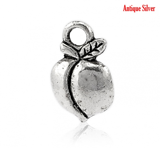 Picture of Zinc Based Alloy Charms Peach Fruit Antique Silver 14mm x 9mm(4/8"x3/8"), 50 PCs