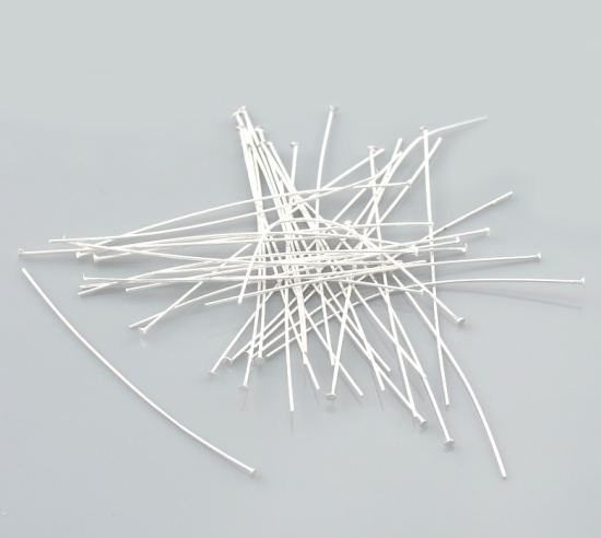 Picture of Copper Head Pins Silver Plated 6cm(2 3/8") long, 0.6mm (23 gauge), 300 PCs