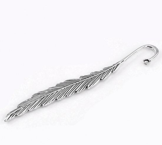 Immagine di Lega di Zinco Segnalibro Piuma Argento Antico Modello Disegno Lunghezza 11.7cm 5 Pz