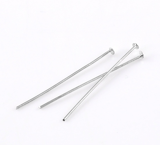Picture of Iron Based Alloy Head Pins Silver Tone 3.8cm(1 4/8") long, 0.7mm (21 gauge), 500 PCs