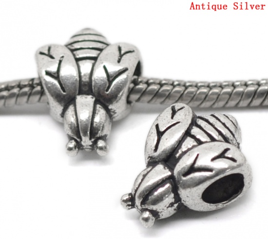 Picture of Zinc Metal Alloy European Style Large Hole Charm Beads Bee Antique Silver 15x12mm, Hole: Approx 4.6mm, 20 PCs