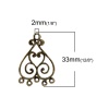 Image de Connecteurs à Lustre Estampe en Filigrane Creux en Alliage de Zinc Cœur Bronze Antique 33mm x 23mm, 4 Pcs