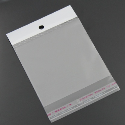 Picture of Plastic Self-Seal Bags Rectangle Transparent W/ Hang Hole(Usable Space: 9x7cm) 13cm x7cm(5 1/8" x2 6/8"), 100 PCs