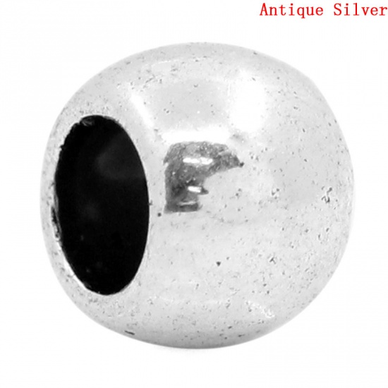 亜鉛合金 スペーサ ビーズ バレル 銀古美 約7mm x 6mm、 　穴：約4mm、 100 PCs の画像