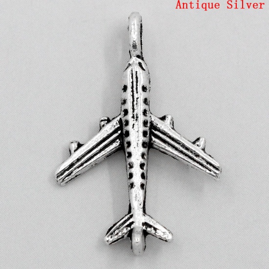 Picture of Zinc Based Alloy Charms Travel Airplane Antique Silver 23mm x 15mm( 7/8"x 5/8"), 50 PCs