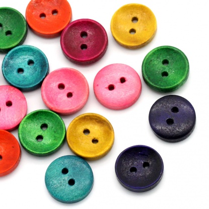 Picture of Wood Sewing Button Scrapbooking Round At Random 2 Holes 15mm( 5/8") Dia, 100 PCs