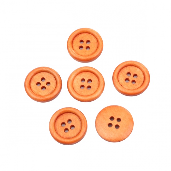 Picture of Wood Sewing Buttons Scrapbooking 4 Holes Round Light Brown 20mm( 6/8") Dia, 100 PCs