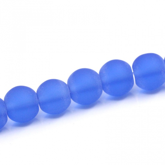ガラスビーズ ボール 青 つや消し仕様 約 8mm直径、 穴：約 1.5mm、 30cm長さ、 5 連 （約 42PCS /一連） の画像