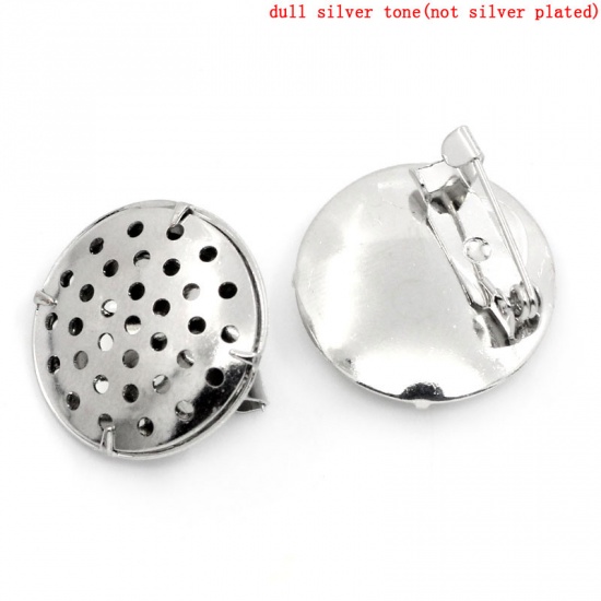 Picture of Zinc Based Alloy Pin Brooches Findings Round Silver Tone 19mm Dia.( 6/8"), 20 PCs