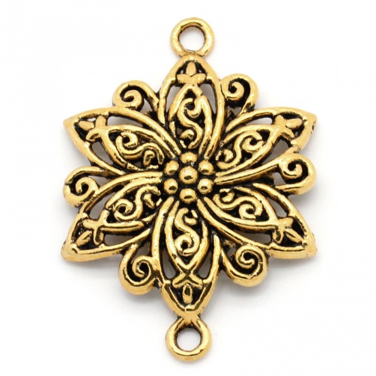 Picture of Filigree Stamping Connectors Findings Flower Gold Tone Antique Gold Hollow 40mm x 28mm, 20 PCs