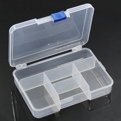 Picture of Plastic Beads Organizer Container Storage Box Rectangle Transparent 14.5cm x 10.5cm(5 6/8"x4 1/8"), 1 Piece(5 Compartments)