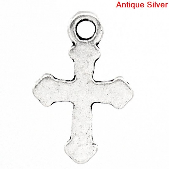 Picture of Zinc Based Alloy Easter Charms Cross Antique Silver 19mm x 13mm( 6/8"x 4/8"), 100 PCs