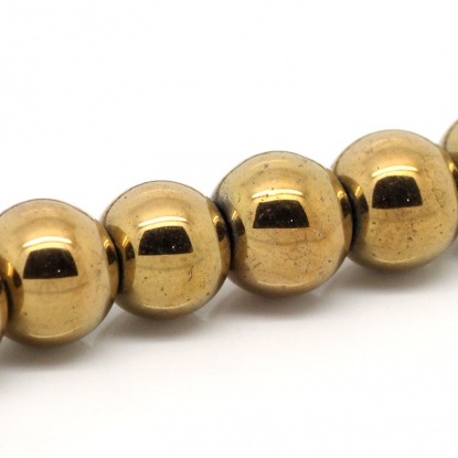 Bild von Hämatit Perlen Rund Vergoldet 8mm D., Loch: 1.6mm, 38cm lang/Strang, 1 Strang (ca 53 Stücke/Strang)