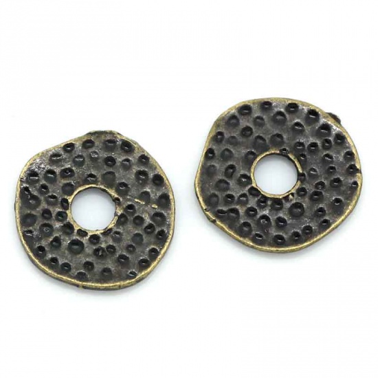 Picture of Zinc Based Alloy Hammered Spacer Beads Round Antique Bronze Dot Carved About 11.5mm x 11mm, Hole:Approx 2.8mm, 20 PCs