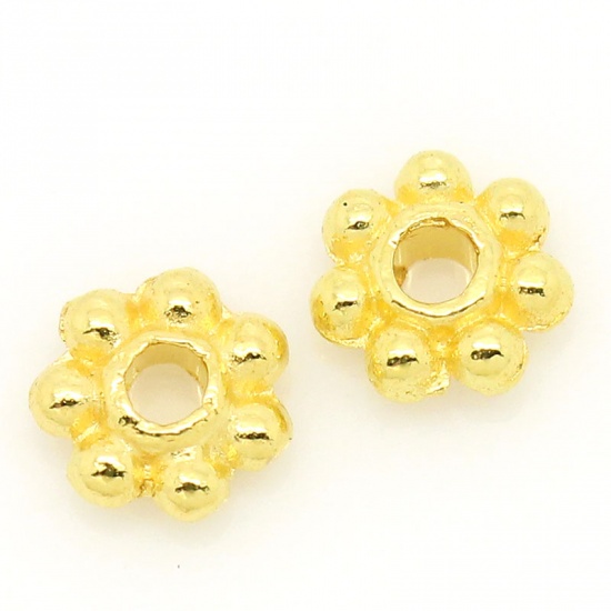 Imagen de Cuentas Aleación del Metal Del Zinc de Flor,Chapado en oro 4mm Diámetro, Aguero: acerca de 1.0mm, 1000 Unidades