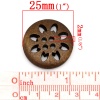 Picture of Wood Sewing Buttons Scrapbooking 4 Holes Round Brown Christmas Snowflake Carved 25mm(1") Dia, 50 PCs