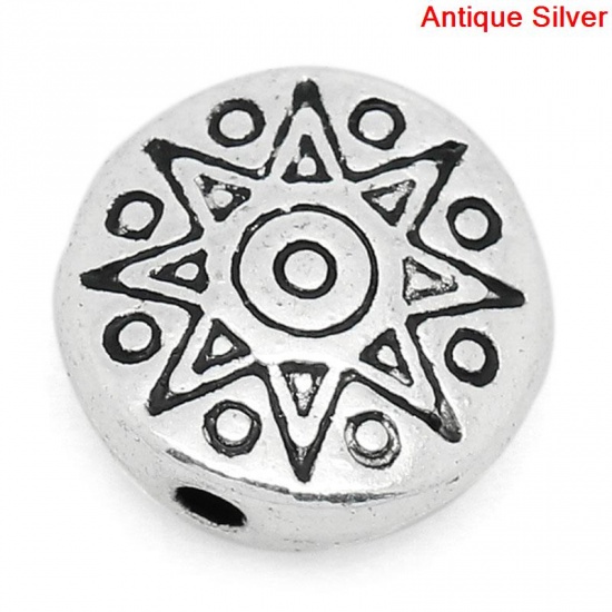 Picture of Spacer Beads Round Antique Silver Sun Pattern Carved 10mm Dia,Hole:Approx 1.4mm,50PCs