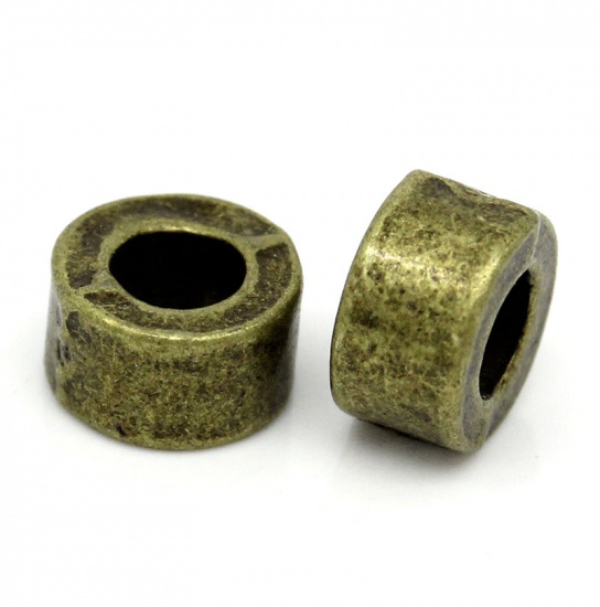Immagine di Lega di Zinco Separatori Perline Tondo Bronzo Antico Placcato Nulla Disegno Circa 6.0mm x 3.0mm, Foro:Circa 2.8mm, 200 Pz