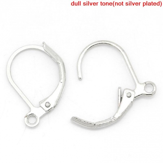 Picture of Zinc Based Alloy Lever Back Clips Earring Findings Silver Tone 15mm( 5/8") x 10mm( 3/8"), 50 PCs