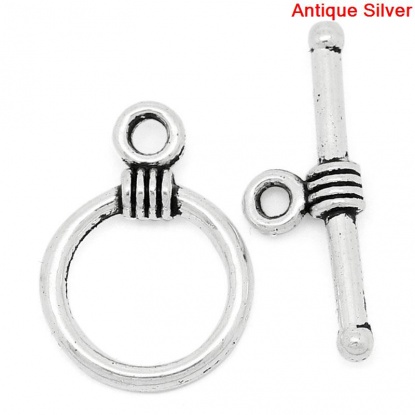 Picture of Zinc Based Alloy Toggle Clasps Round Antique Silver 11mm x 16mm 19mm x 6mm, 100 Sets