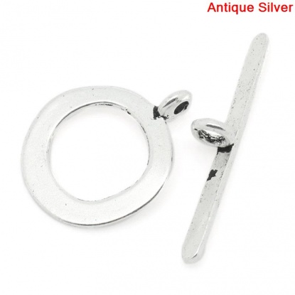 Picture of Zinc Based Alloy Toggle Clasps Round Antique Silver Color 21mm x 17mm 29mm x 3mm, 50 Sets