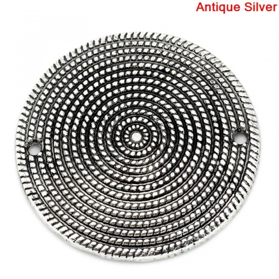 Bild von Zinklegierung Verbinder Rund Antik Silber, mit Gewinde Muster, 3.1cm x 3.1cm, 10 Stück