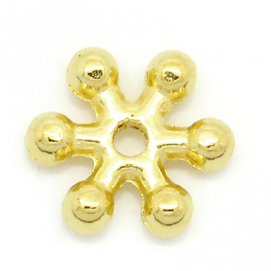 Bild von Zinklegierung Weihnachten Perlen Schneeflocke Vergoldet 7.0mm x 8.0mm, Loch: 1.0mm, 500 Stück
