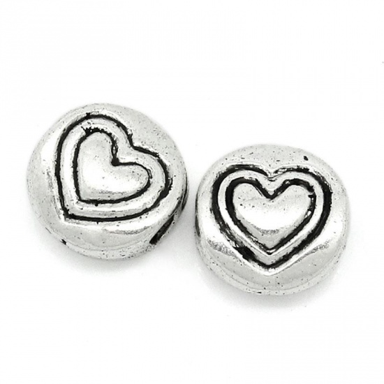 Picture of Spacer Beads Round Antique Silver Love Heart Pattern Carved 6mm Dia,Hole:Approx 1.2mm,300PCs