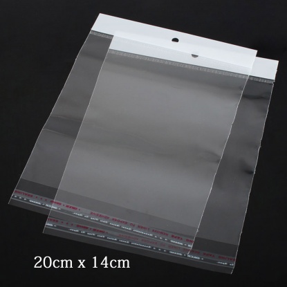 Picture of Plastic Self-Seal Bags Transparent (Usable Space: 15cmx14cm) W/ Hang Hole 20cm x 14cm(7 7/8"x5 4/8"), 100 PCs