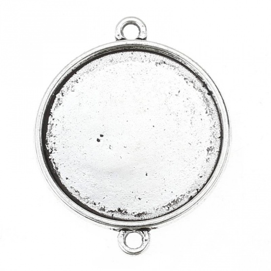 Picture of Zinc Based Alloy Cabochon Settings Connectors Round Antique Silver (Fits 25mm Dia.) 35mm(1 3/8") x 28mm(1 1/8"), 50 PCs