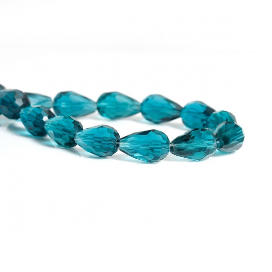 Immagine di Cristallo Sciolto Perline Goccia Blu Pavone Sfaccettato Circa 15mm x 10mm, Foro: Circa 1mm, lunghezza:76cm 1 Filo （Circa50 Pezzi/Treccia)