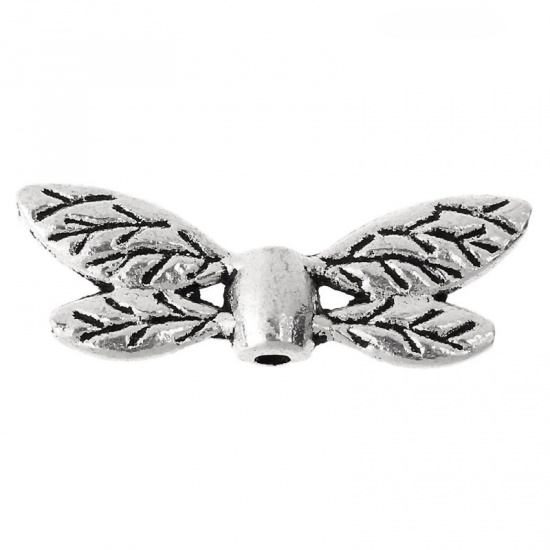 Picture of Zinc Based Alloy Beads Dragonfly Wing Antique Silver About 22mm x 8mm, Hole:Approx 1.3mm, 100 PCs