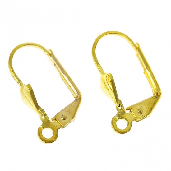 Picture of Copper Lever Back Clips Earring Findings Gold Plated 17mm( 5/8") x 11mm( 3/8"), 50 PCs