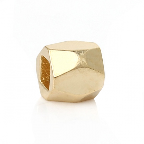 Picture of Copper Spacer Beads Cube 18K Gold Plated Faceted About 3mm( 1/8") x 3mm( 1/8"), Hole:Approx 1.5mm x1.5mm, 500 PCs