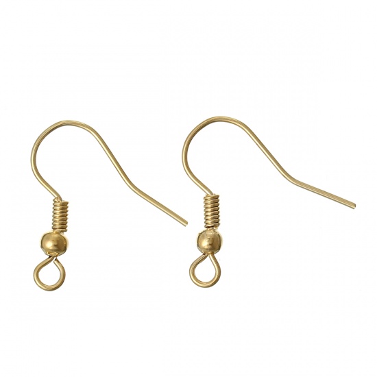 Picture of Copper Ear Wire Hooks Earring Findings 18K Gold Plated 18mm( 6/8") x 18mm( 6/8"), Post/ Wire Size: (22 gauge), 50 PCs