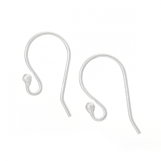 Picture of Sterling Silver Ear Wire Hooks Earring Findings Silver 15mm( 5/8") x 9mm( 3/8"), Post/ Wire Size: (22 gauge), 10 PCs