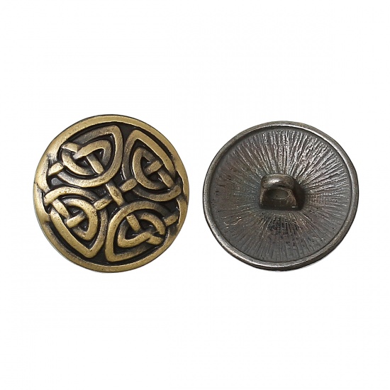 Bild von Zinklegierung Metall Öseknöpfe zum Aufnähen Rund Bronzefarbe 17mm D 20 Stück