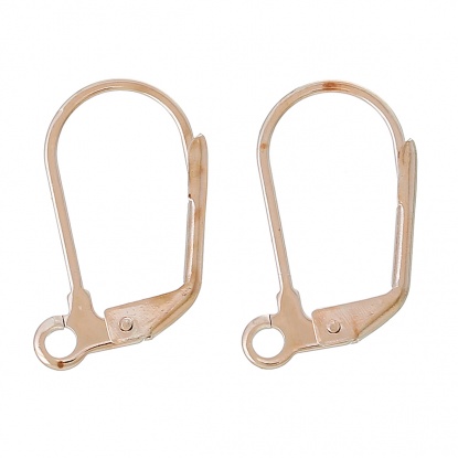 Picture of Zinc Based Alloy Lever Back Clips Earring Findings Rose Gold W/ Loop 18mm x 11mm( 6/8" x 3/8"), 50 PCs