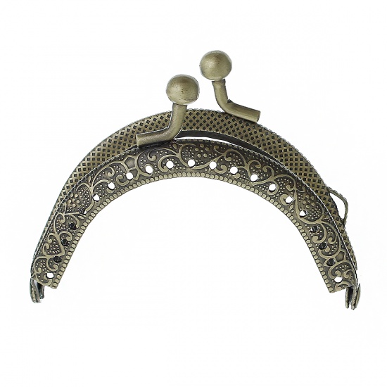 Picture of Zinc Based Alloy Kiss Clasp Lock Purse Frame Arch Antique Bronze Ball Hollow 7.6cm x5.9cm(3" x2 3/8"), Open Size: 11.3x7.6cm(4 4/8"x3"), 3 PCs
