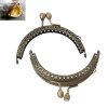 Picture of Zinc Based Alloy Kiss Clasp Lock Purse Frame Arch Antique Bronze Oval Clear Rhinestone 8.7cm x6.7cm(3 3/8" x2 5/8"), Open Size: 12.5x8.7cm(4 7/8"x3 3/8"), 3 PCs