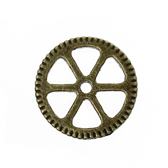 Picture of Zinc Based Alloy Steampunk Embellishments Findings Gear Antique Bronze Hollow 15mm( 5/8") Dia, 50 PCs