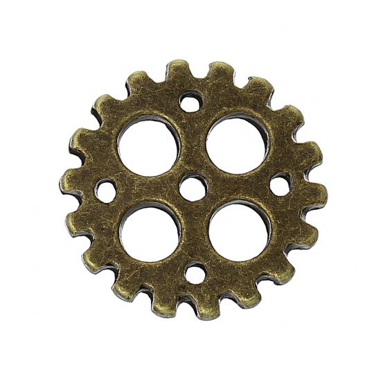 Picture of Zinc Based Alloy Steampunk Embellishments Findings Gear Antique Bronze Hollow 15mm( 5/8") Dia, 50 PCs