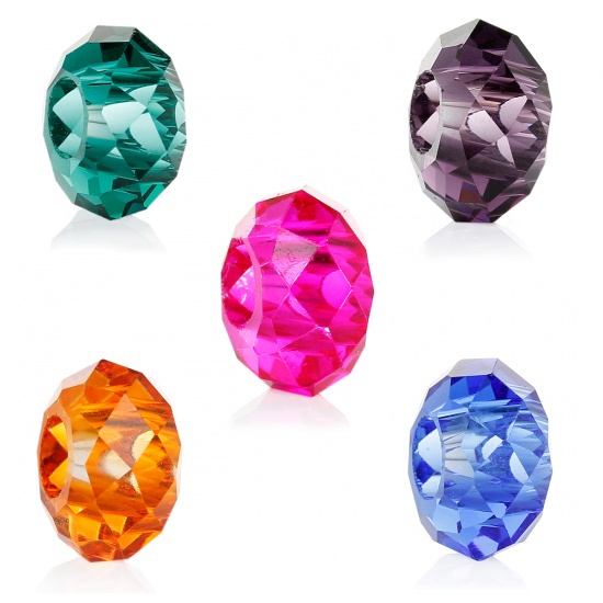 Picture of Glass European Style Large Hole Charm Beads Round Mixed Faceted Transparent About 14mm x 8mm, Hole: Approx 6mm, 50 PCs