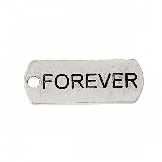 Picture of Zinc Metal Alloy Charm Pendants Rectangle Antique Silver Message " Forever " Carved 21mm x 8mm( 7/8" x 3/8"), 30 PCs
