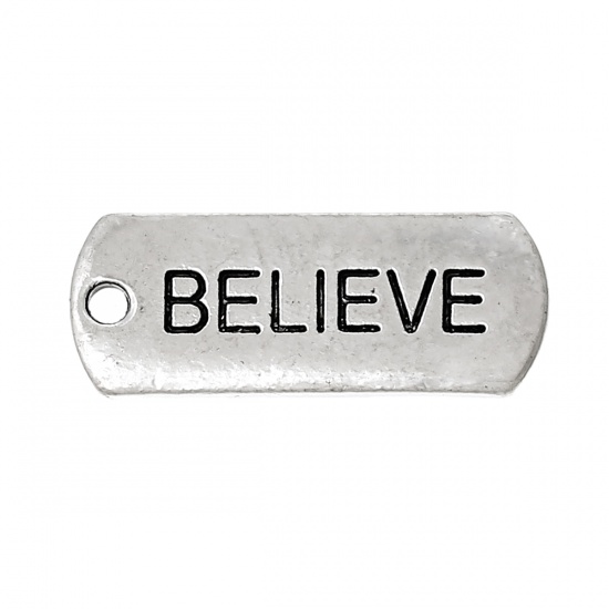 Picture of Zinc Based Alloy Sport Fitness Pendants Rectangle Antique Silver Message " Believe " 21mm x 8mm, 30 PCs