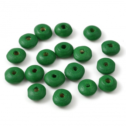 ウッド スペーサ ビーズ 円形 緑 約 10mm直径、 穴：約 3mm、 500 個 の画像
